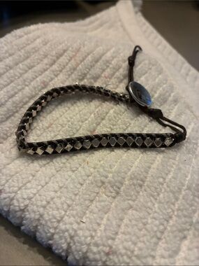 Chan Lau Women’s Braided Leather Bracelet with Silver Tone Beads